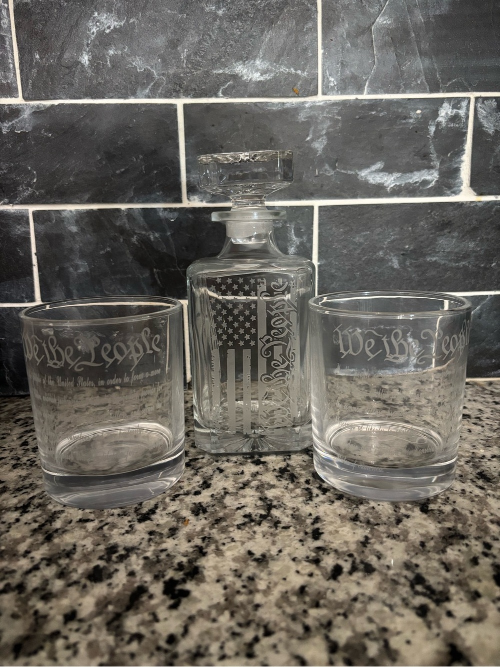 We the People Etched Glass Decanter & Tumbler Set - Clear